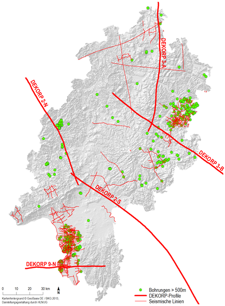 Verlauf der DEKORP-Profile durch Hessen