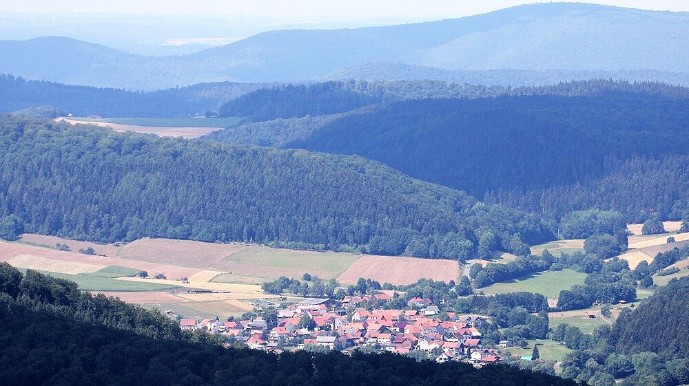 Das Vogelschutzgebiet Kellerwald mit Blick auf das Waldgebiet.