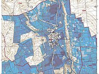 Karte mit blauen Flächen